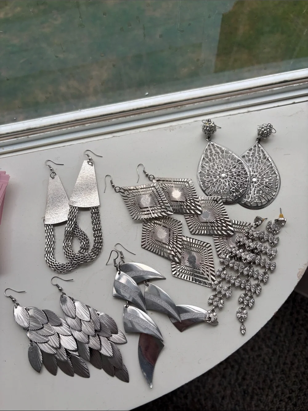 Silver-Tone Women’s Statement Earrings Set - Set of Six Pairs